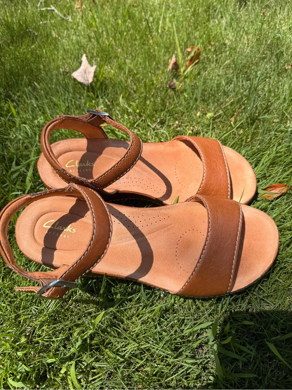 Clarks Kassanda Lily Tan Leather Platform Wedge Sandals W/ Ankle Strap 9W